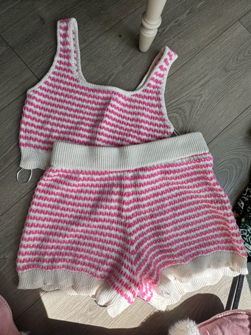 NWOT Pink and White Striped Knit Tank and Shorts Set
